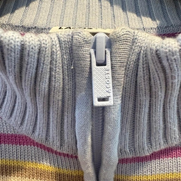 Lacoste 100% Cotton Striped 1/4 Quarter Zip Sweater Men XXL (7) Pastel Y2K Prep - Picture 6 of 12
